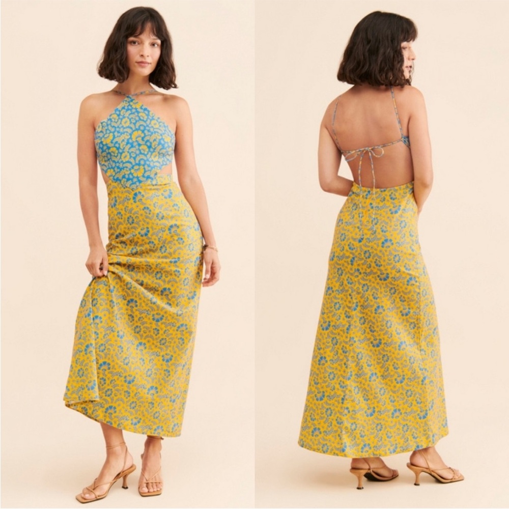 Agua Bendita Backless Dress - Blue and Yellow Floral